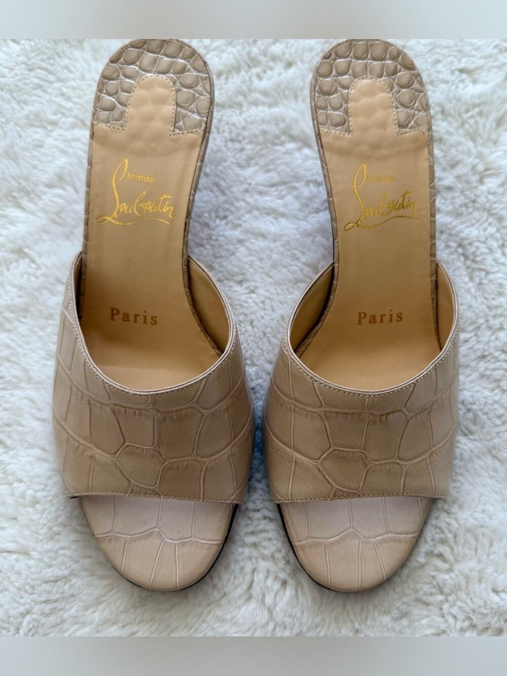 Christian Louboutin croc embossed kitten heels sandals size 35.5 EU Authentic